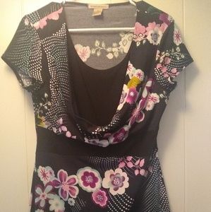 Susan Lawrence black and pink floral top